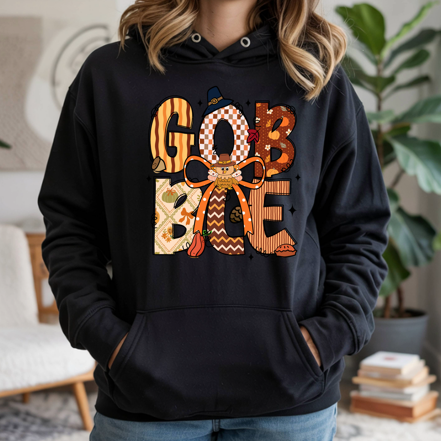 Thanksgiving Hoodie - Gobble Turkey Graphic Pullover - Unisex Fall Holiday Sweatshirt