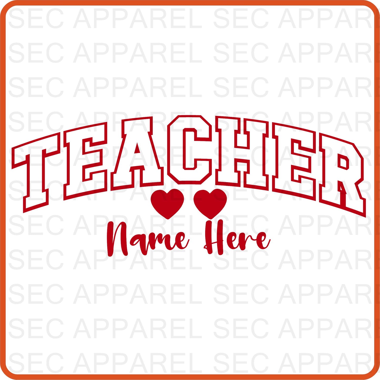 Valentine Iron On Decals Patches transfers vinyl for shirts, clothing | SEC Apparel | Teacher with Name