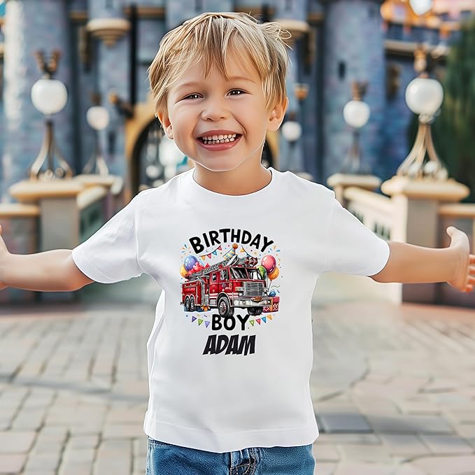 Custom Fire Truck Birthday Shirts for Toddler Boys Birthday Party Personalized with Name - secapparelonline
