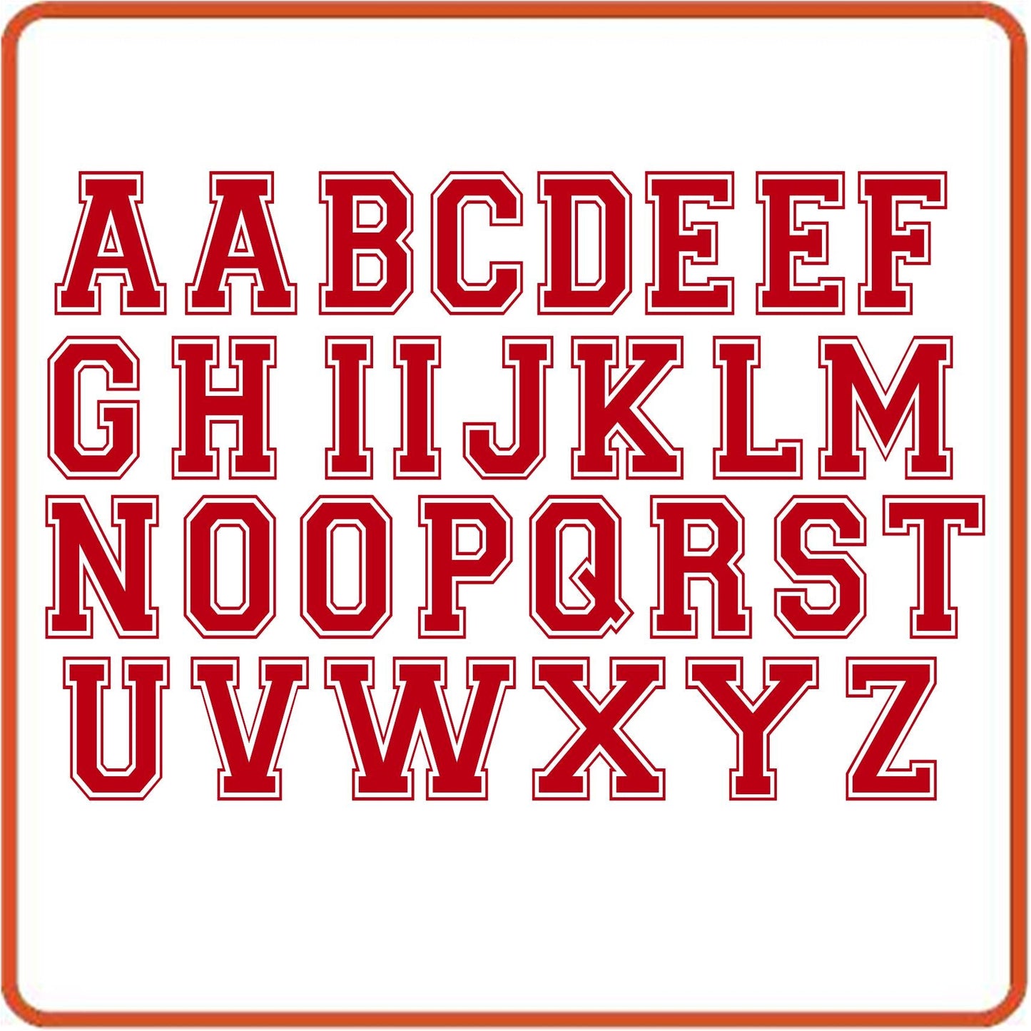 SEC Apparel Varsity Iron On Letters, 2 Inch - Black, Blue, Gray, White, Green, Orange, Pink, Gold, Red, Yellow, Silver, Glitter Gold, Glitter Red - secapparelonline