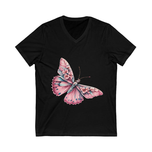 Pink Butterfly Short Sleeve V-Neck Tee