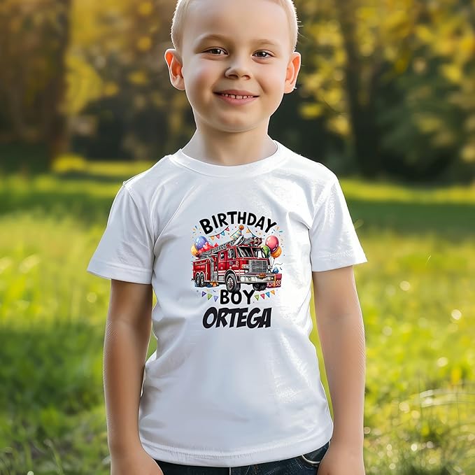 Custom Fire Truck Birthday Shirts for Toddler Boys Birthday Party Personalized with Name