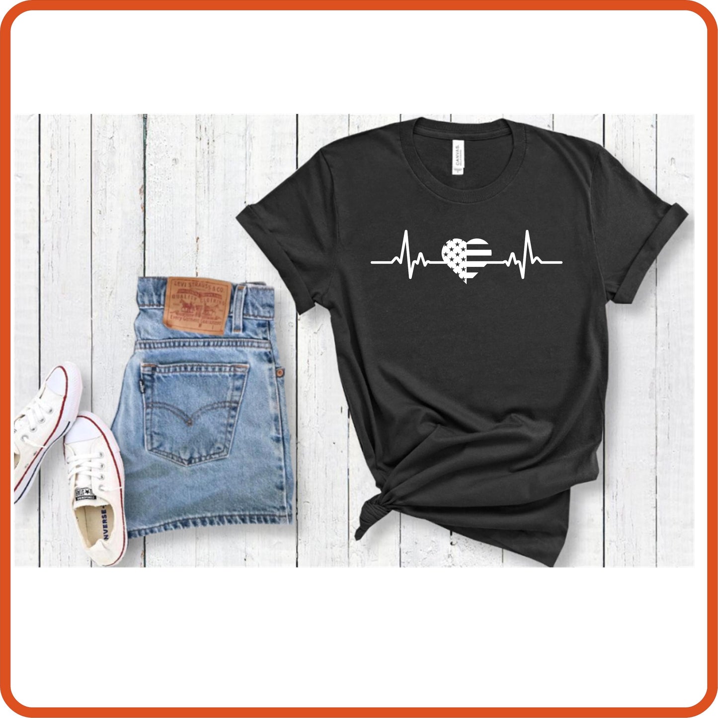 American Flag Heartbeat  | 4th of July Shirts by SEC Apparel