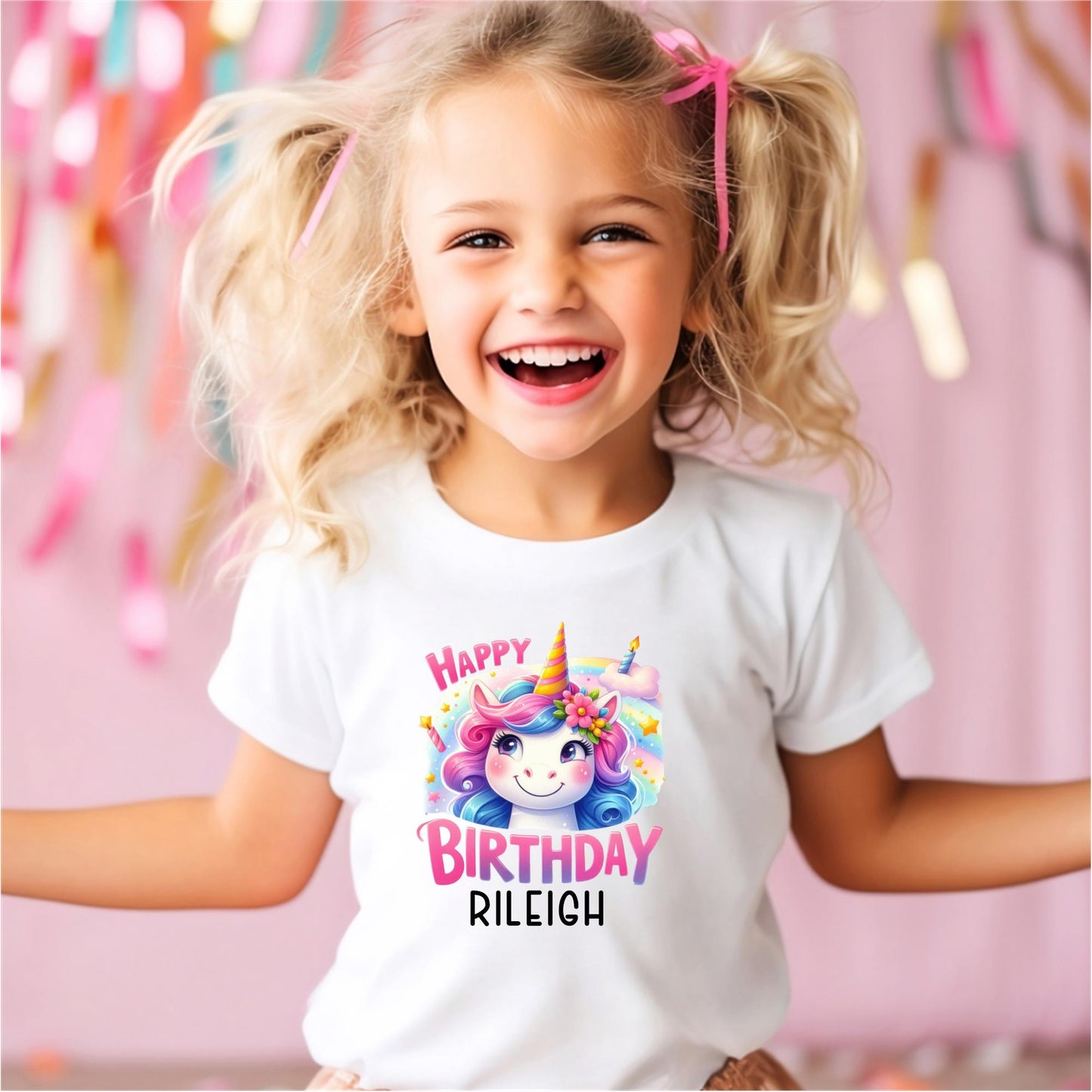 Custom Unicorn Birthday Shirts for Toddler Girls Birthday Party Personalized with Name