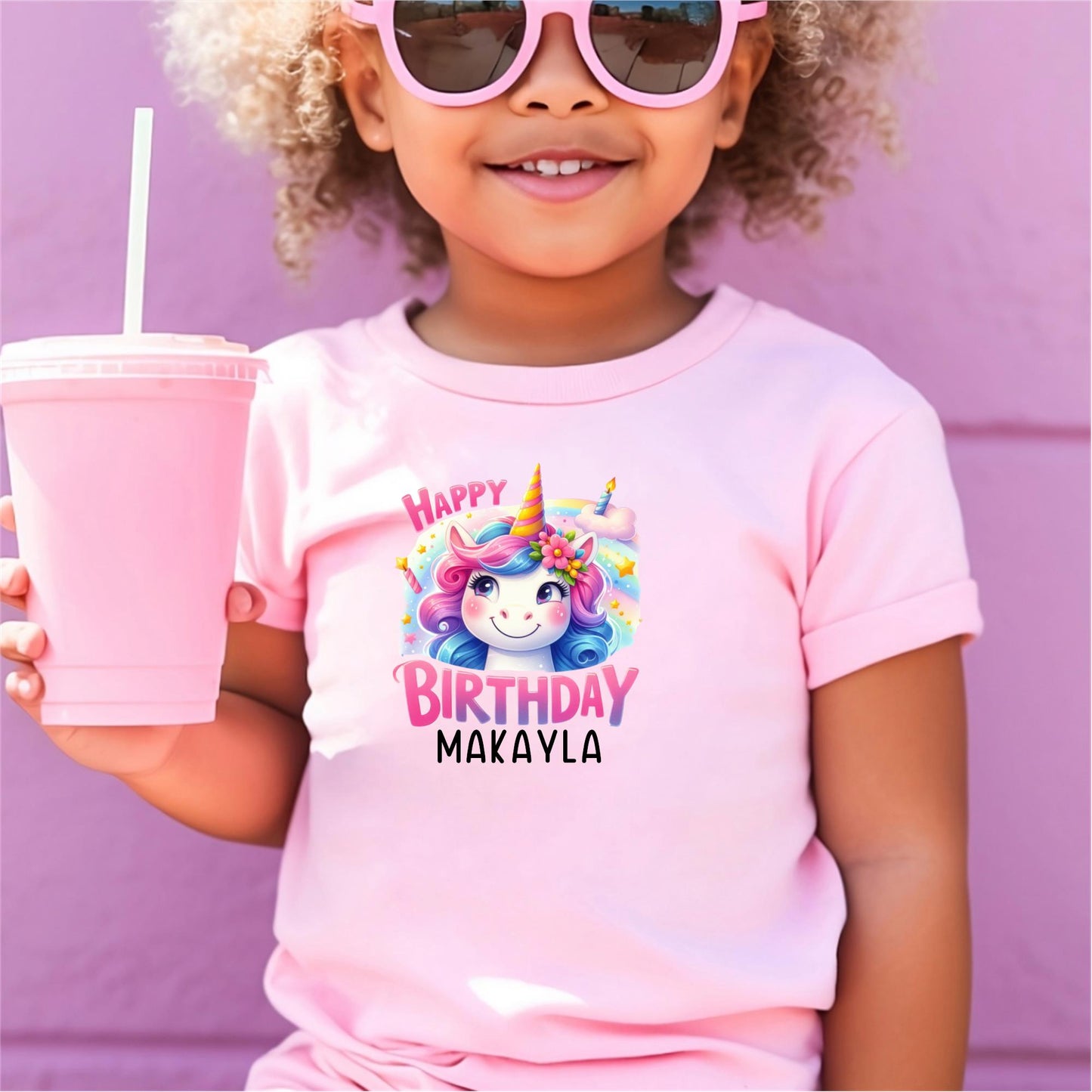 Custom Unicorn Birthday Shirts for Toddler Girls Birthday Party Personalized with Name