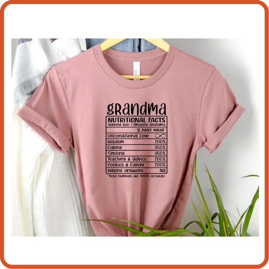 Grandma Nutritional Facts | Family Shirts | T-Shirts by SEC Apparel