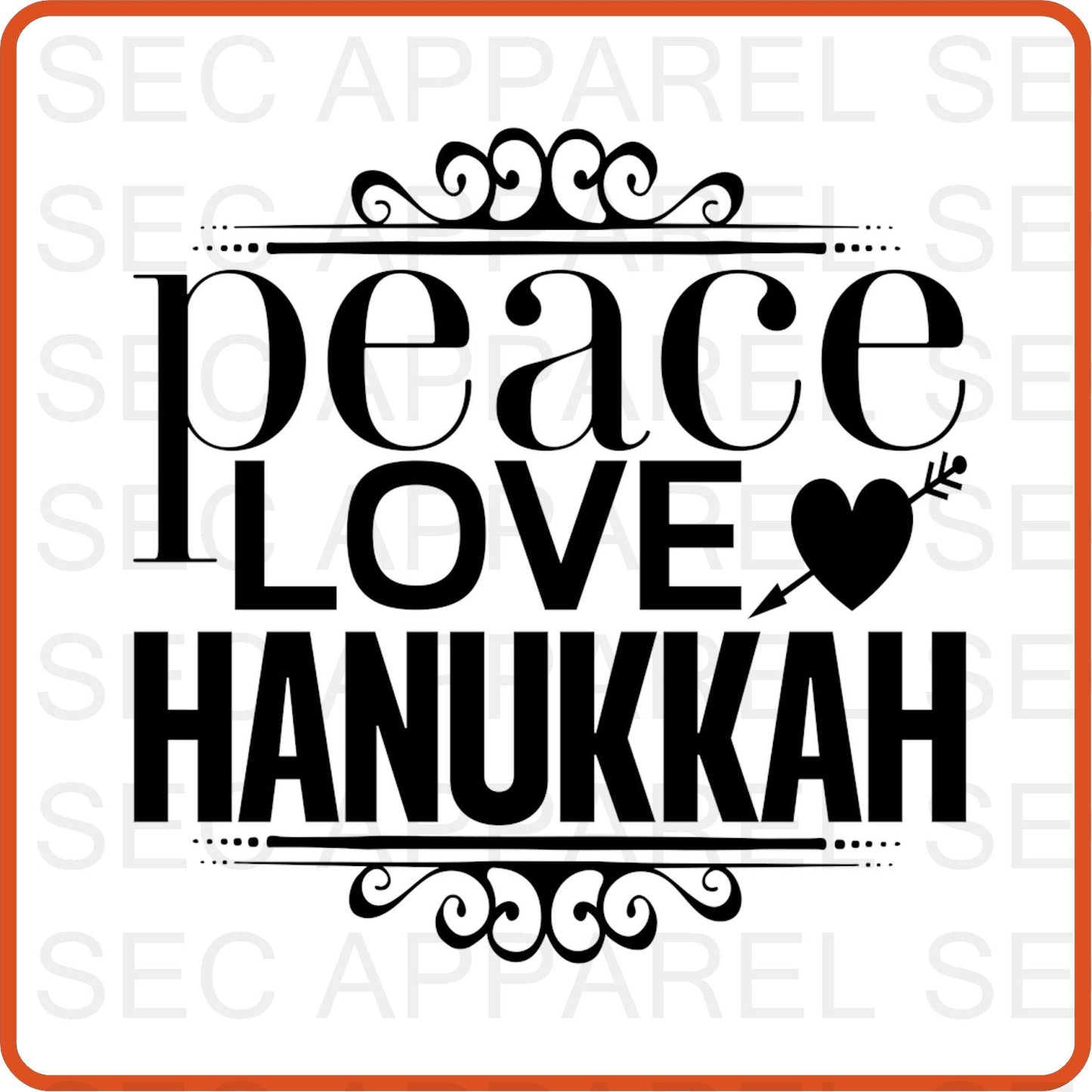 Hanukkah Iron On Decals Patches for shirts, clothing |SEC Apparel | Peace Love Hanukkah