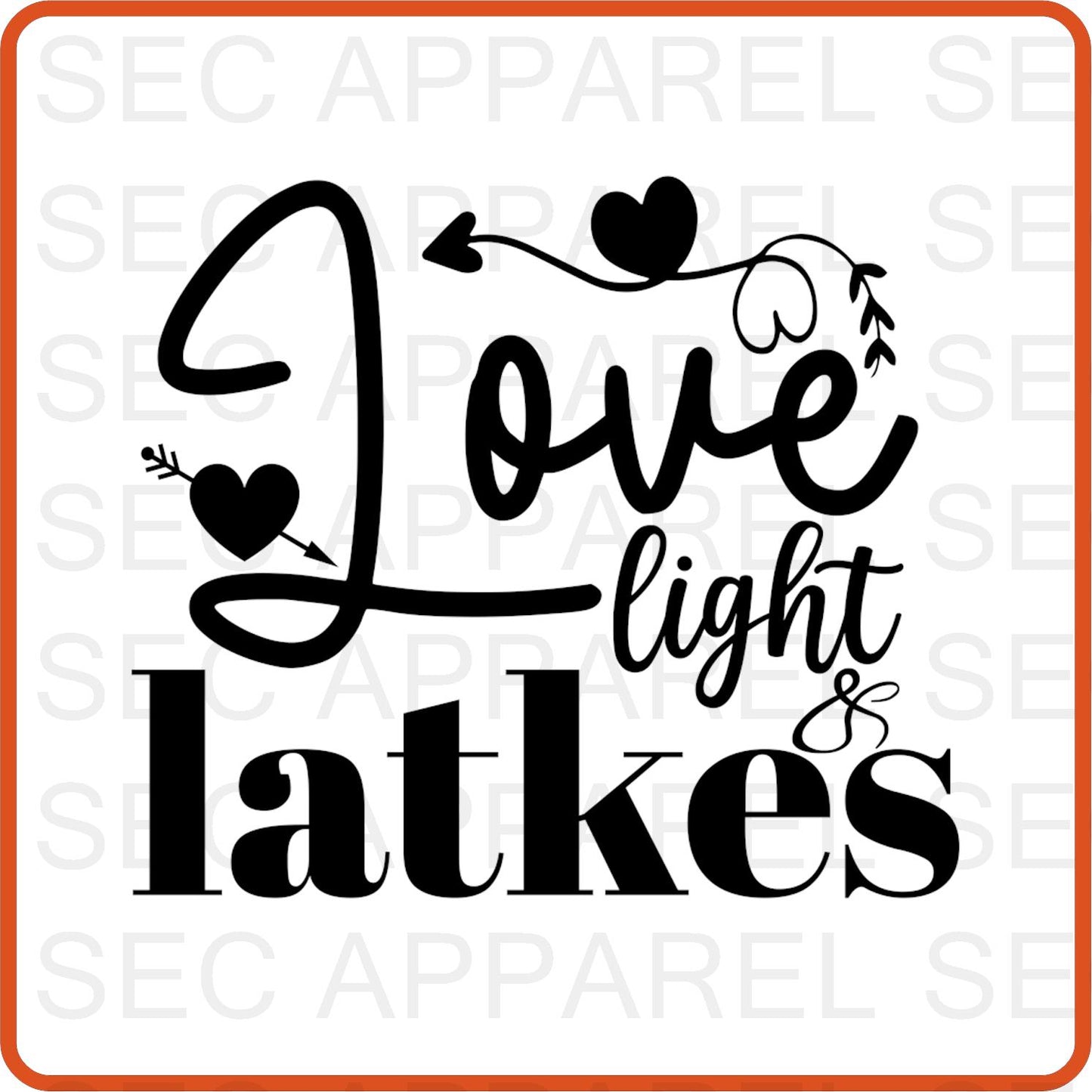 Hanukkah Iron On Decals Patches for shirts, clothing |SEC Apparel | Love Light Latkes