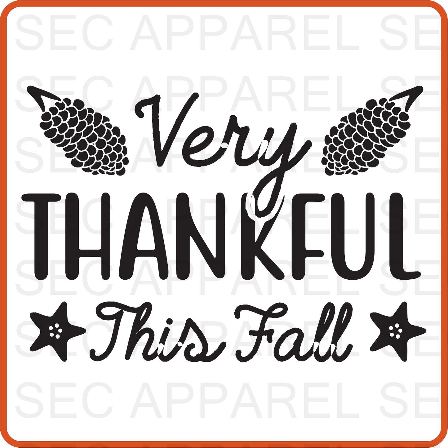 Thanksgiving Iron On Decals Patches transfers vinyl  for shirts, clothing | SEC Apparel | Very Thankful for