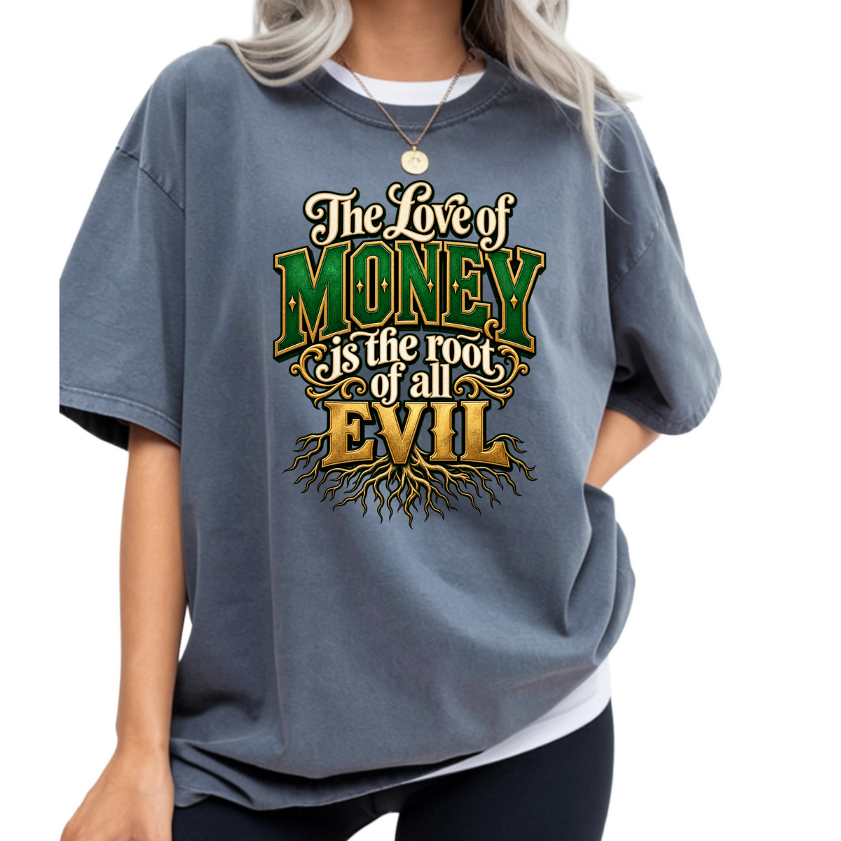 Comfort Colors, oversized t-shirt, love of money shirt, statement tee, graphic t-shirt, faith inspired shirt, unisex tee, garment dyed shirt, vintage style tee, SEC Apparel