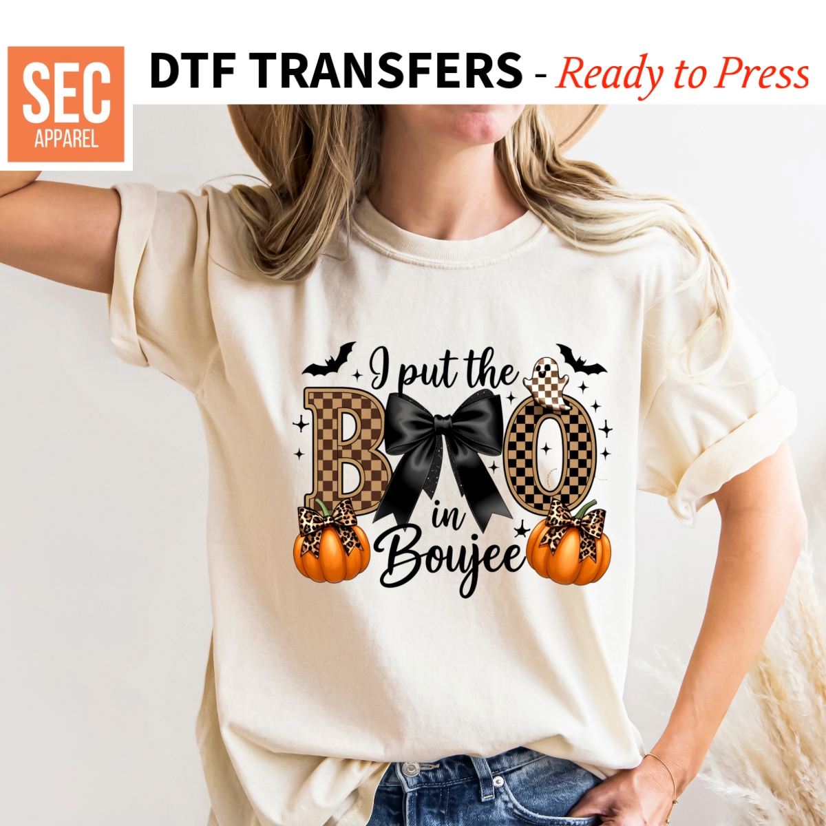 I put the Boo in Boujee Iron On Halloween DTF Transfers Ready to Press | No Weeding, Full Color | Fast Shipping