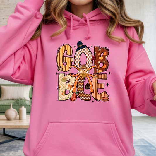 Thanksgiving Hoodie - Gobble  Turkey Graphic Pullover - Unisex Fall Holiday Sweatshirt