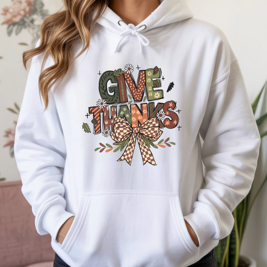 Thanksgiving Hoodie - Give Thanks Turkey Graphic Pullover 