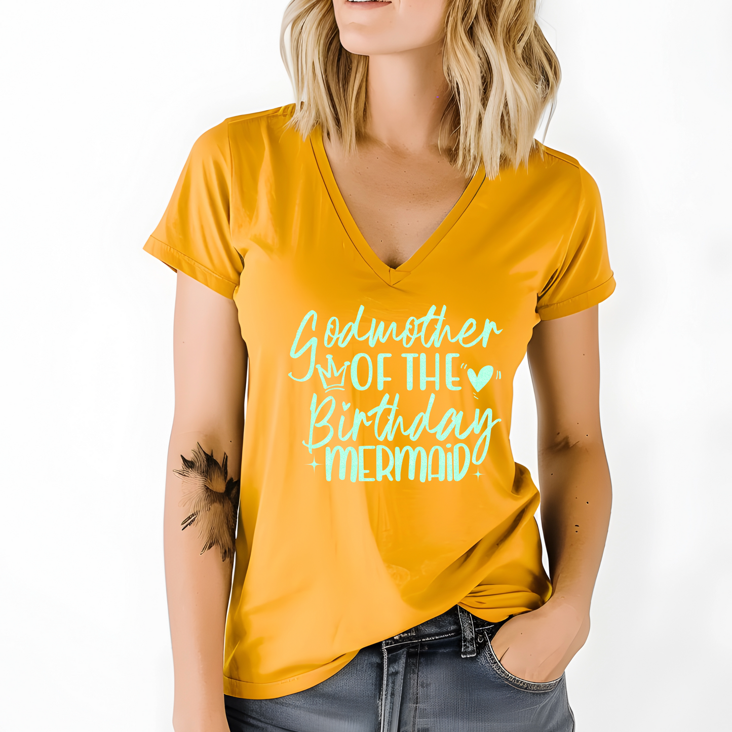 Godmother of the Birthday Mermaid Shirt | Crew neck | V Neck| Sweatshirt | Hoodie