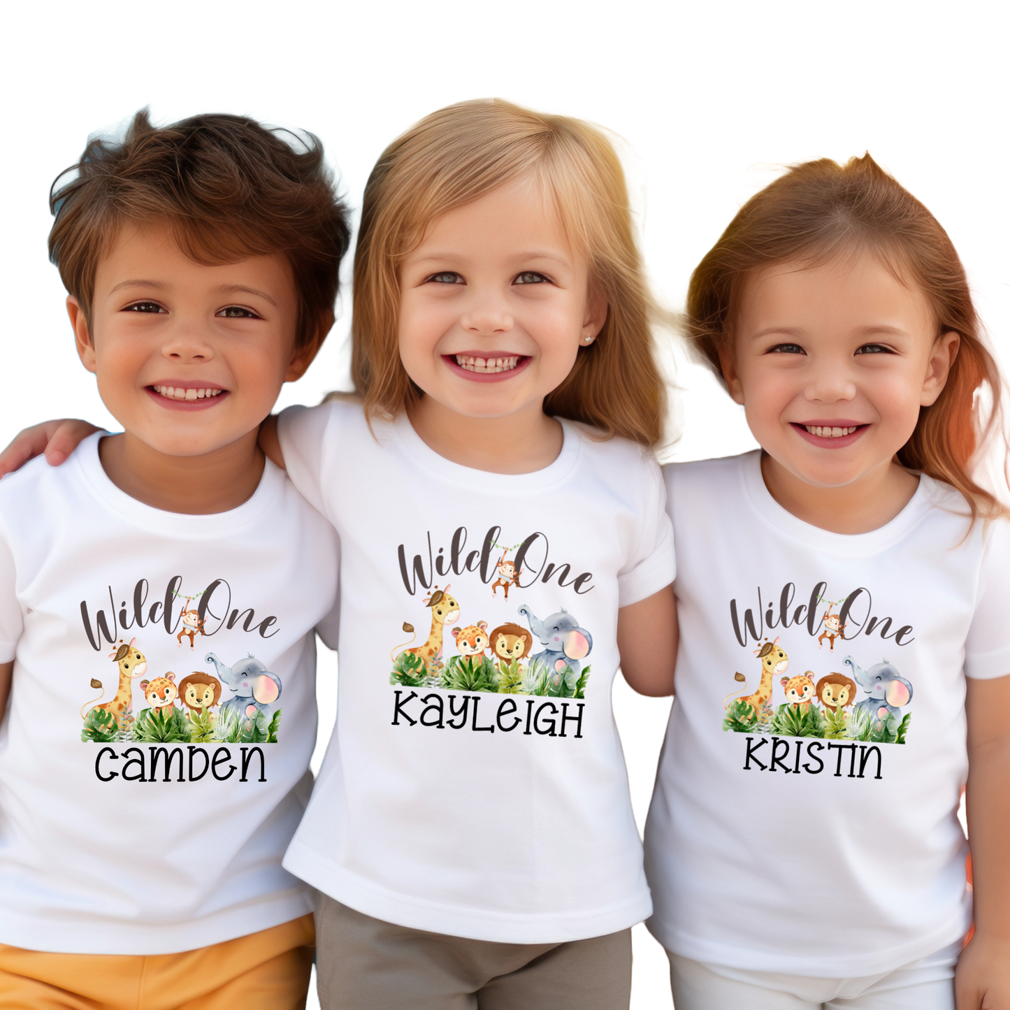 Wild One Shirt 1st Birthday Safari Animal Party Custom Personalized with Name White