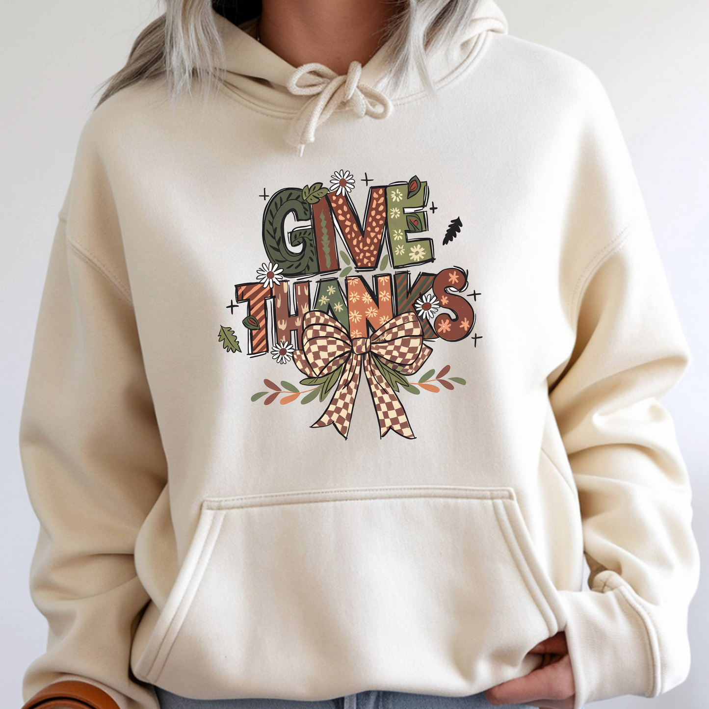 Thanksgiving Hoodie - Give Thanks Turkey Graphic Pullover 