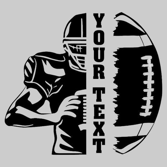 Custom iron-on football letters in team colors on white jersey