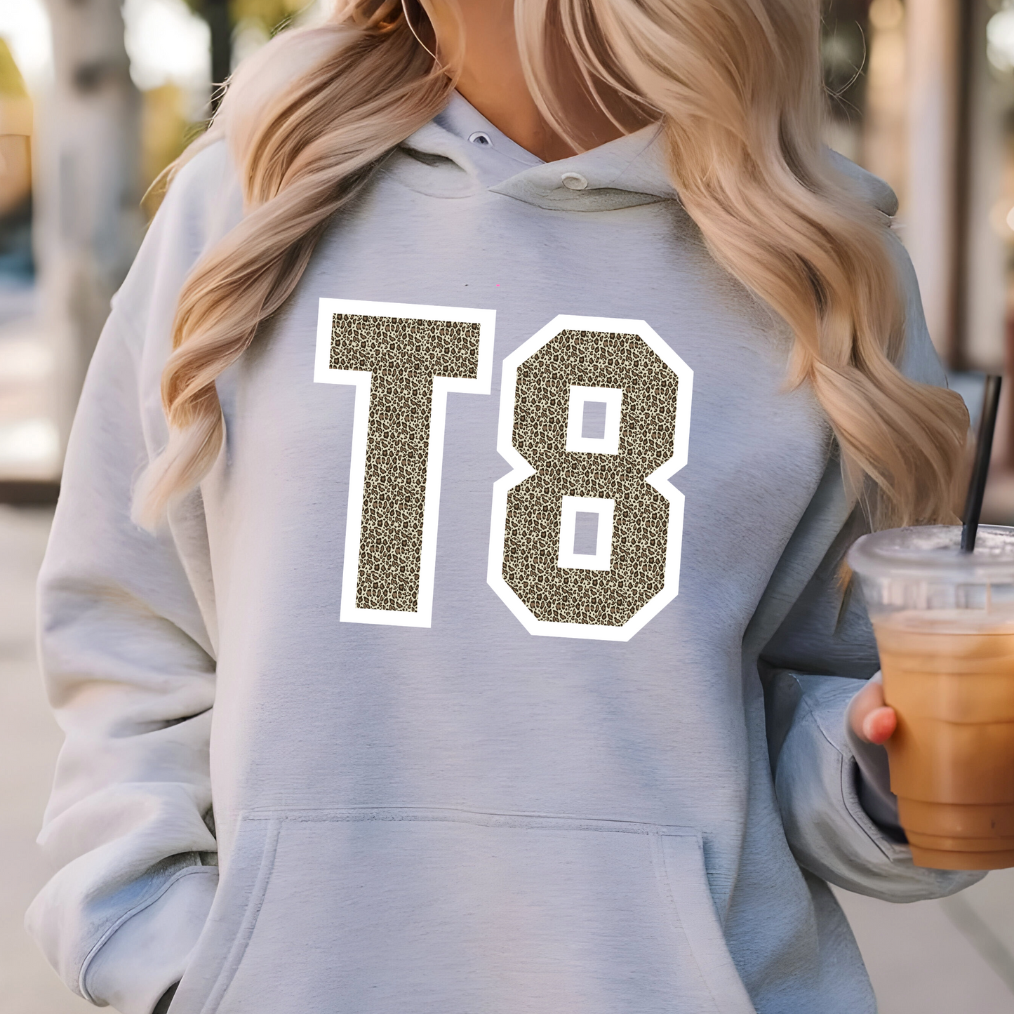 Tate McRae T8 INSPIRED Hoodie Gray front view oversized fit pop music fan merch