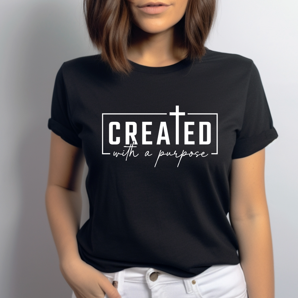 "Created for a Purpose" T-Shirt Black Unisex Front View