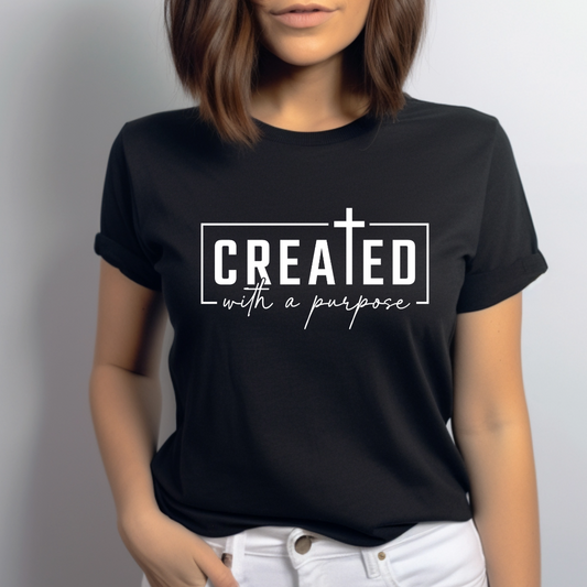 "Created for a Purpose" T-Shirt Black Unisex Front View