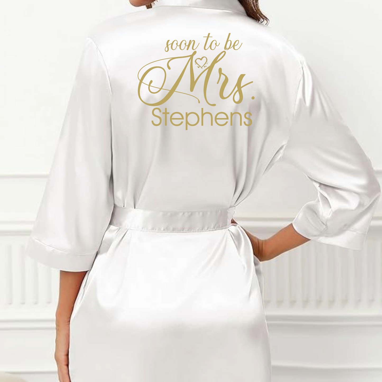 Custom Mrs Last Name Robe Short Satin Kimono Robes for Wedding & Bridal Party