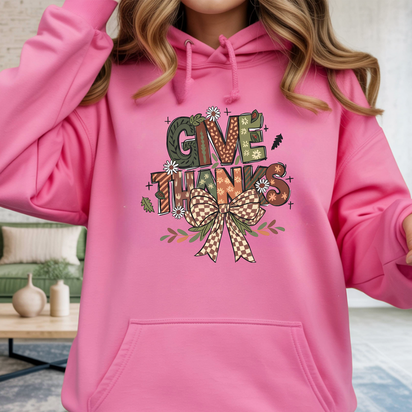 Thanksgiving Hoodie - Give Thanks Turkey Graphic Pullover 