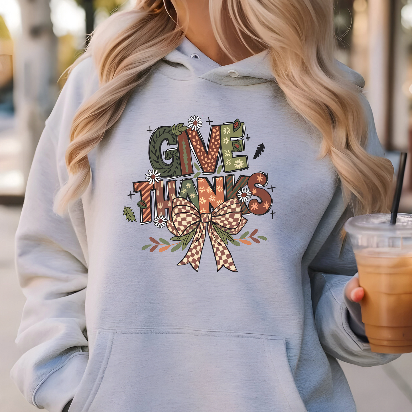 Thanksgiving Hoodie - Give Thanks Turkey Graphic Pullover 