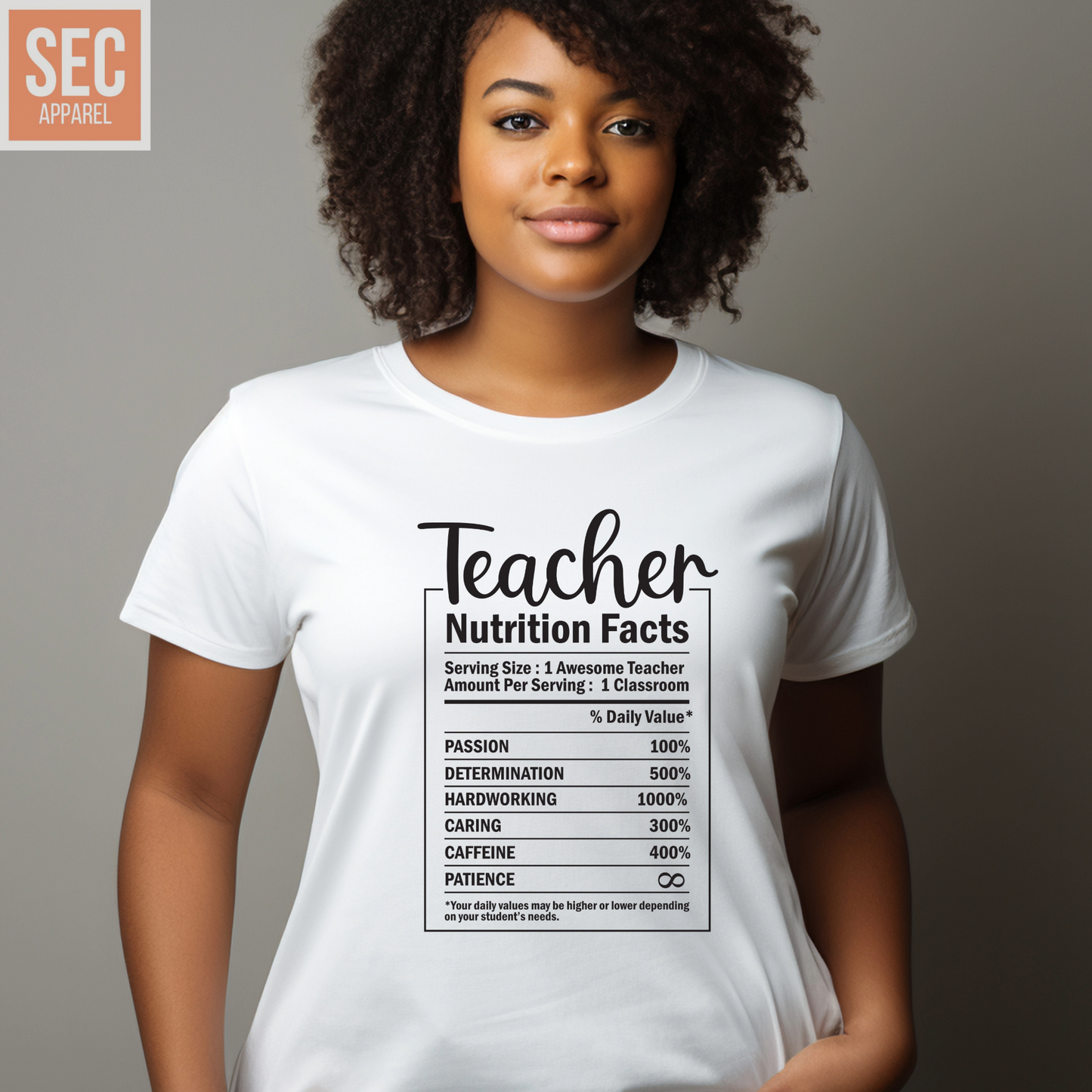 Nutrition Fact Teacher | Graphic T Shirts| Unisex | SEC Apparel