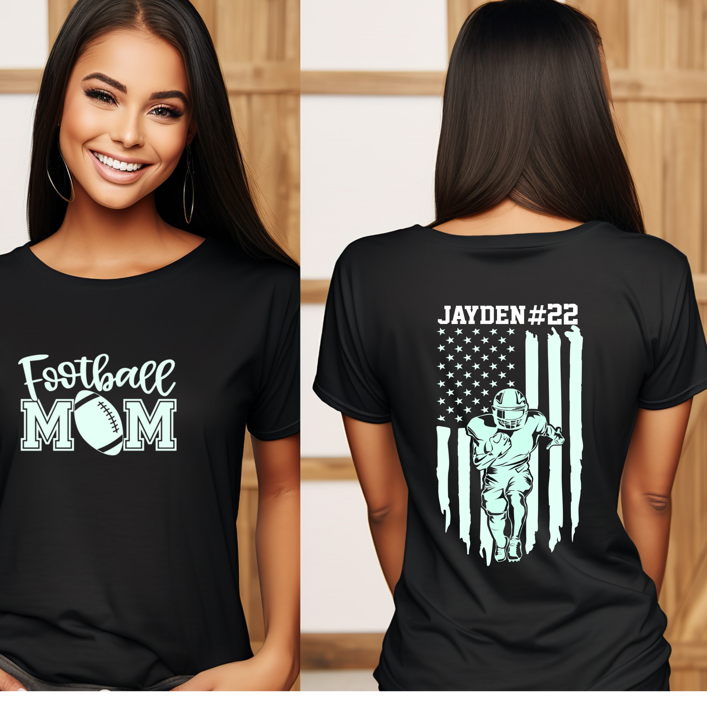 Custom Football Mom Shirt | Crew neck | V Neck| Sweatshirt | Hoodie | Name and Number