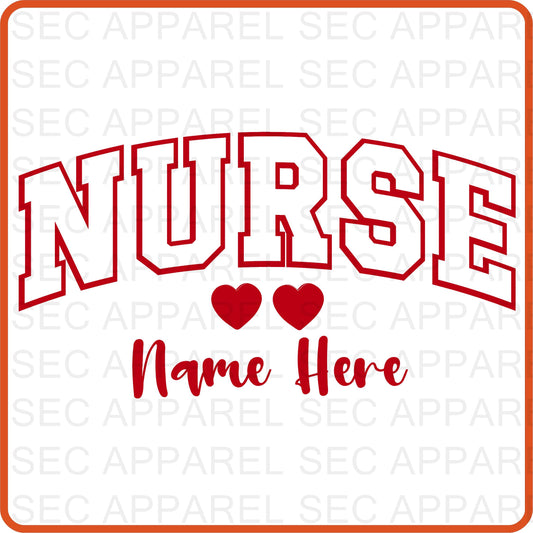 Valentine Iron On Decals Patches transfers vinyl  for shirts, clothing | SEC Apparel | Nurse with Name