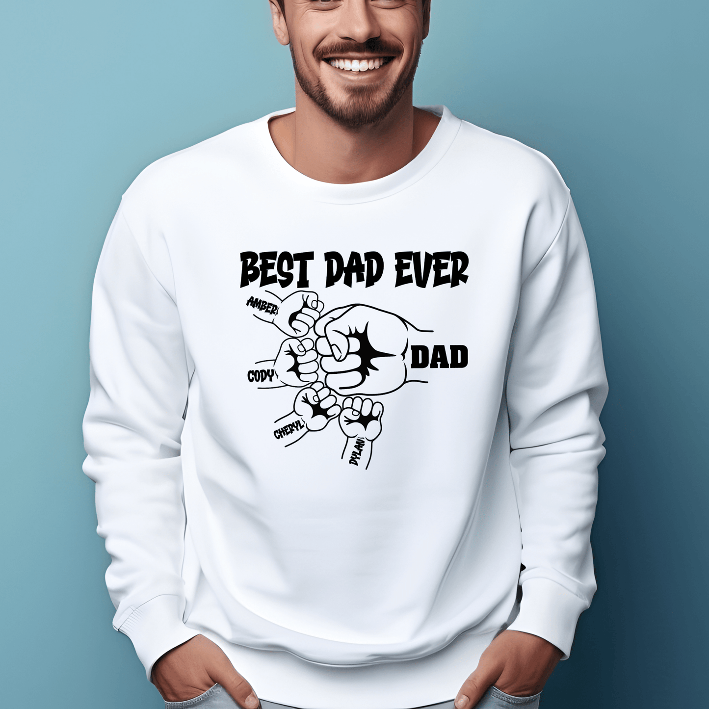 Best Dad Ever Fist Bump Shirt Hoodie Sweatshirt Personalized with kids names Fathers day - secapparelonline