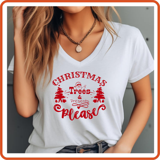 Christmas Graphic T Shirts| Unisex | SEC Apparel | Trees and Present Please - secapparelonline