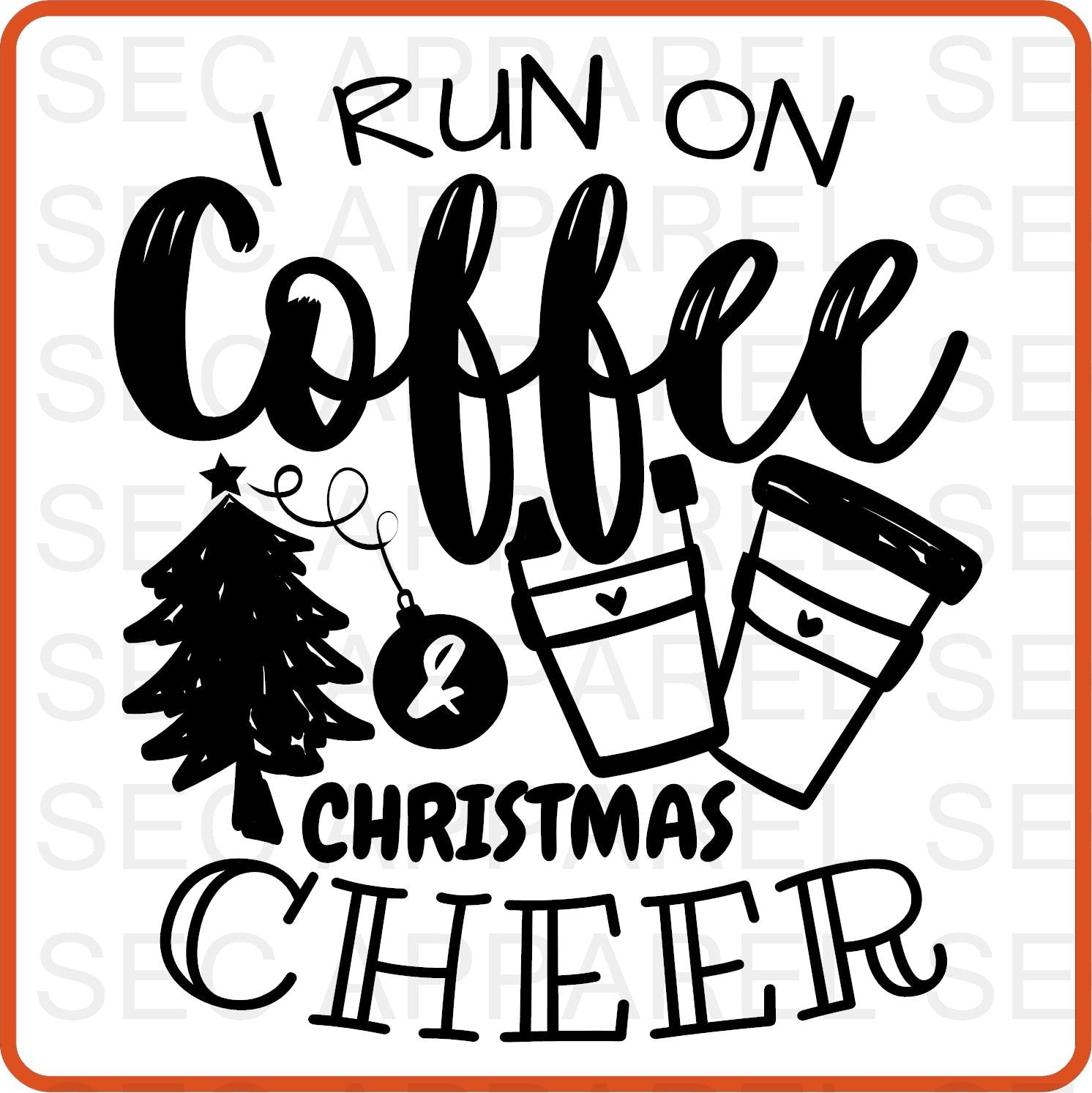 Christmas Iron On Decals Patches transfers vinyl for shirts, clothing | SEC Apparel | I Run On Coffee - secapparelonline