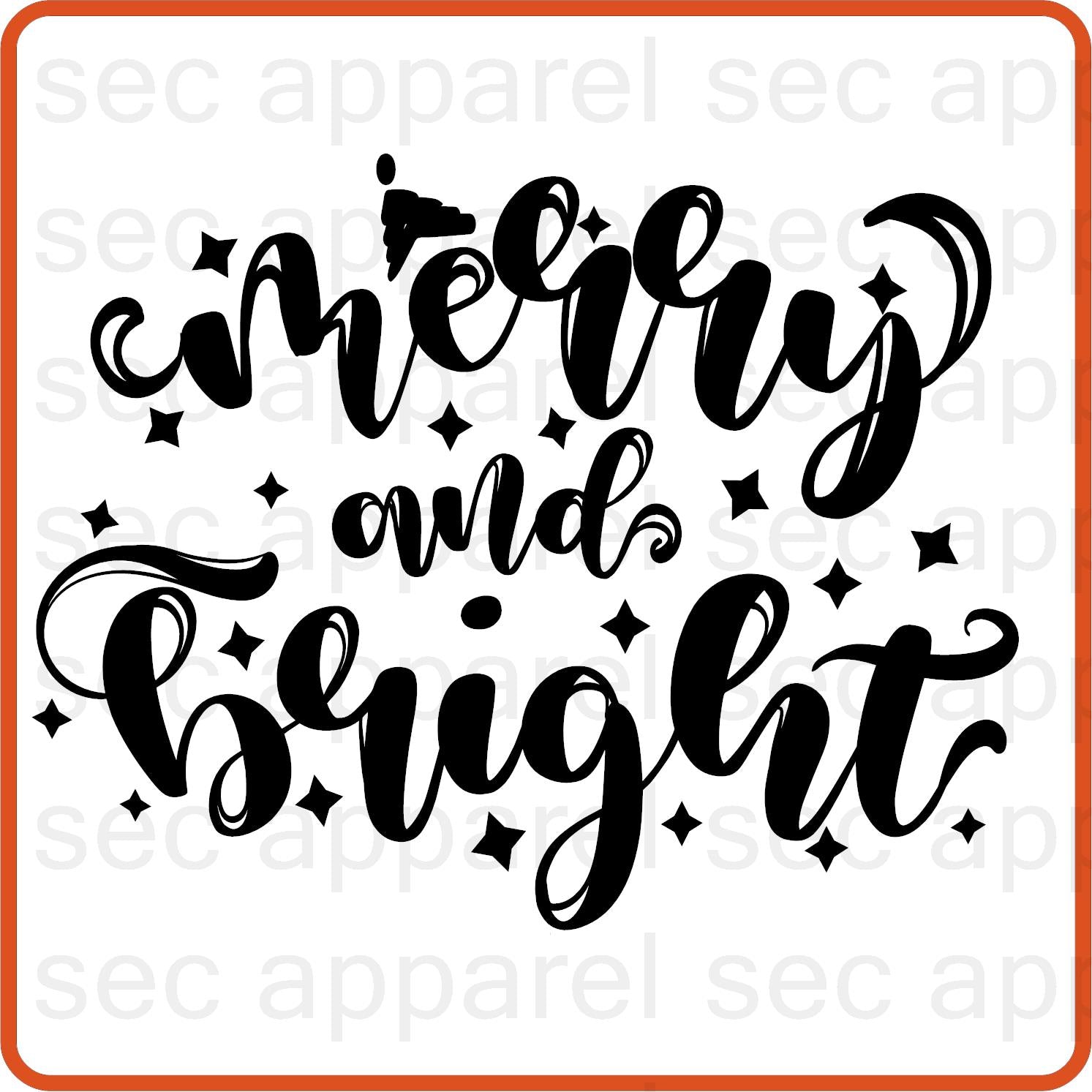 Christmas Iron On Decals Patches transfers vinyl for shirts, clothing | SEC Apparel | Merry and Bright - secapparelonline