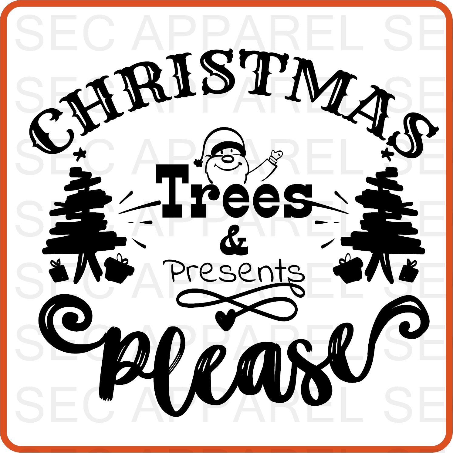 Christmas Iron On Decals Patches transfers vinyl for shirts, clothing | SEC Apparel | Trees Please - secapparelonline