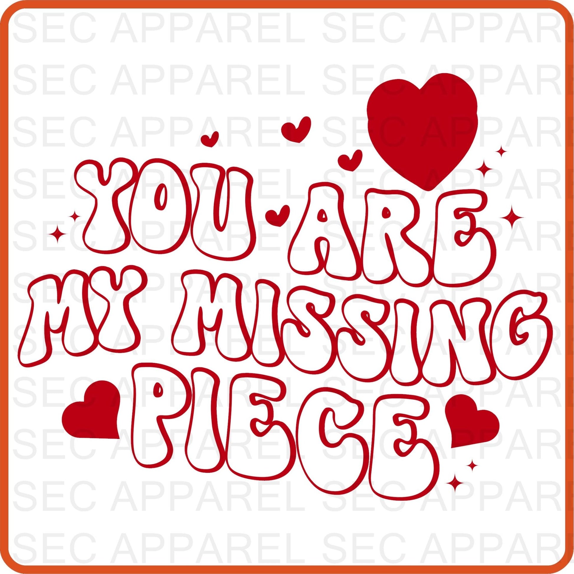 Copy of Valentine Iron On Decals Patches transfers vinyl for shirts, clothing | SEC Apparel | You Are My Missing Piece - secapparelonline
