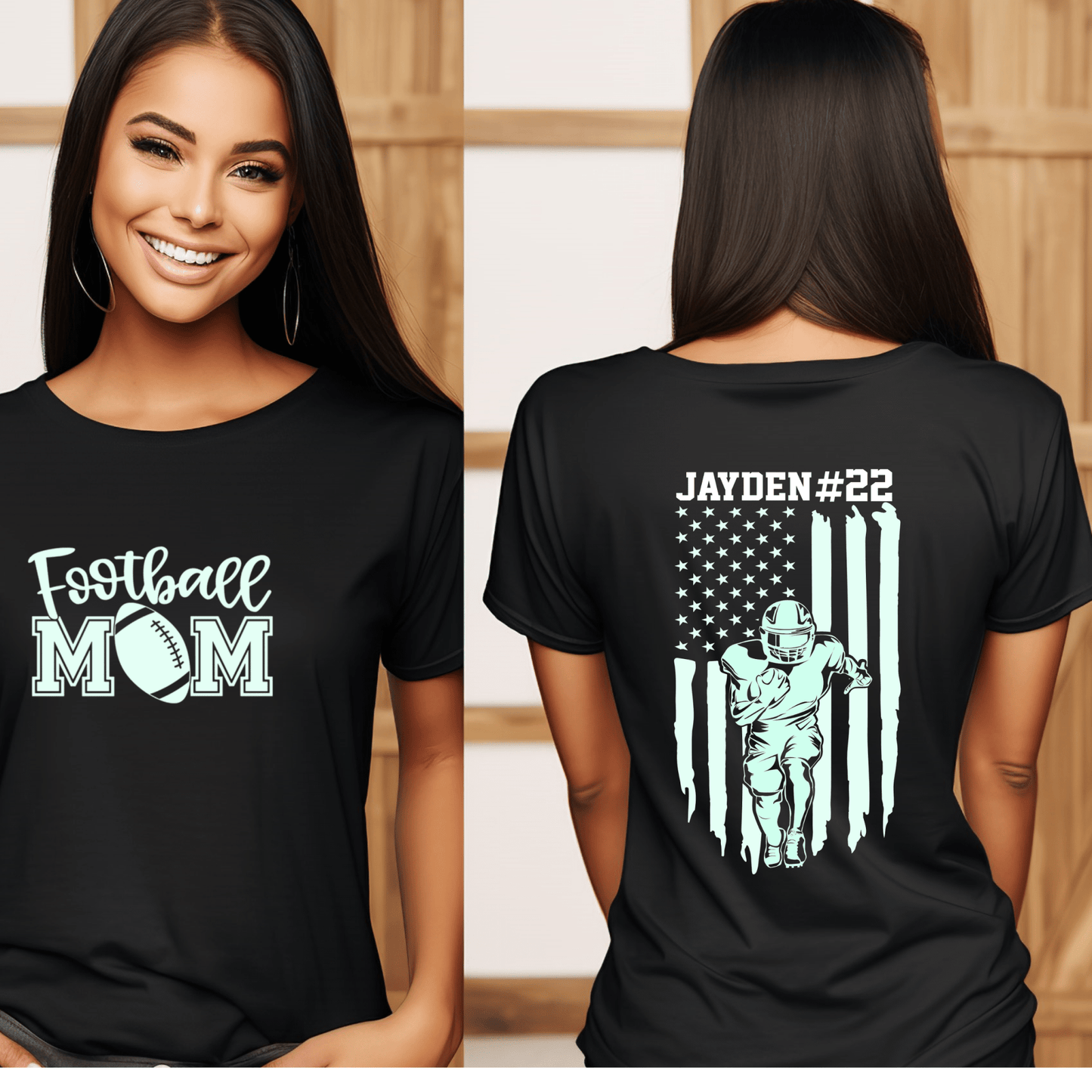 Custom Football Mom Shirt | Crew neck | V Neck| Sweatshirt | Hoodie | Name and Number - secapparelonline