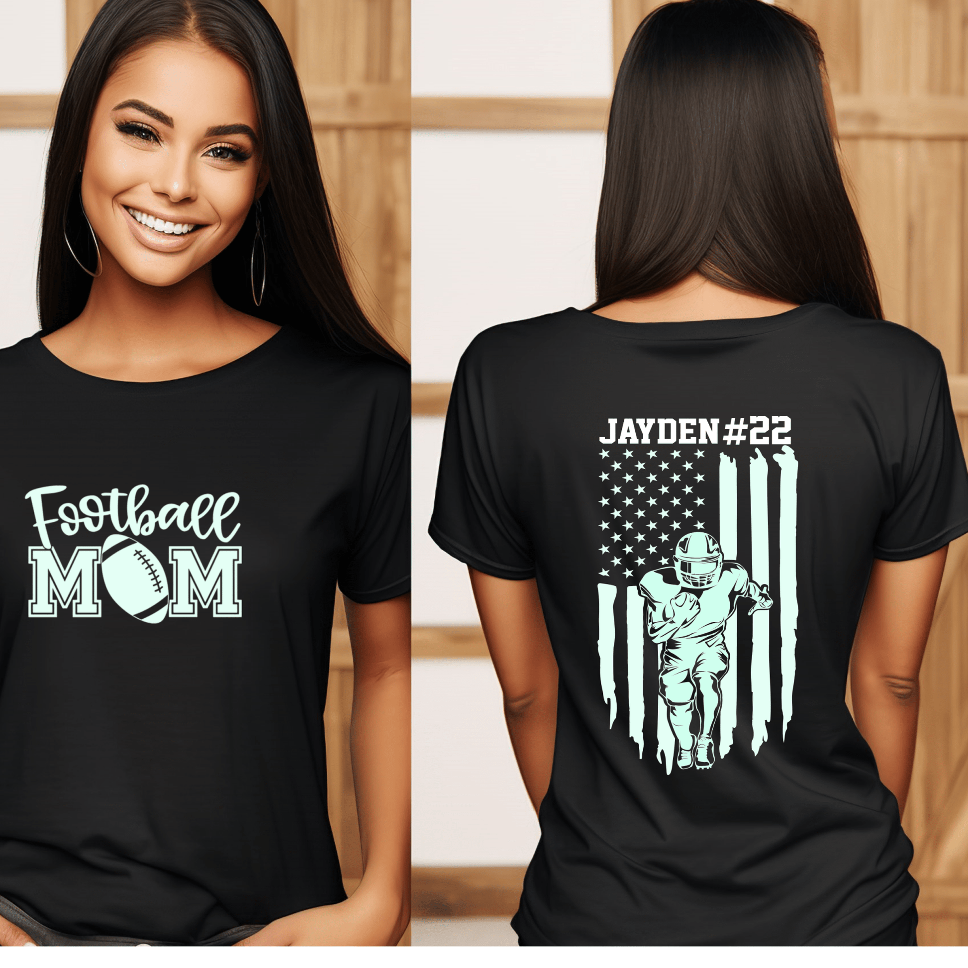 Custom Football Mom Shirt | Crew neck | V Neck| Sweatshirt | Hoodie | Name and Number - secapparelonline
