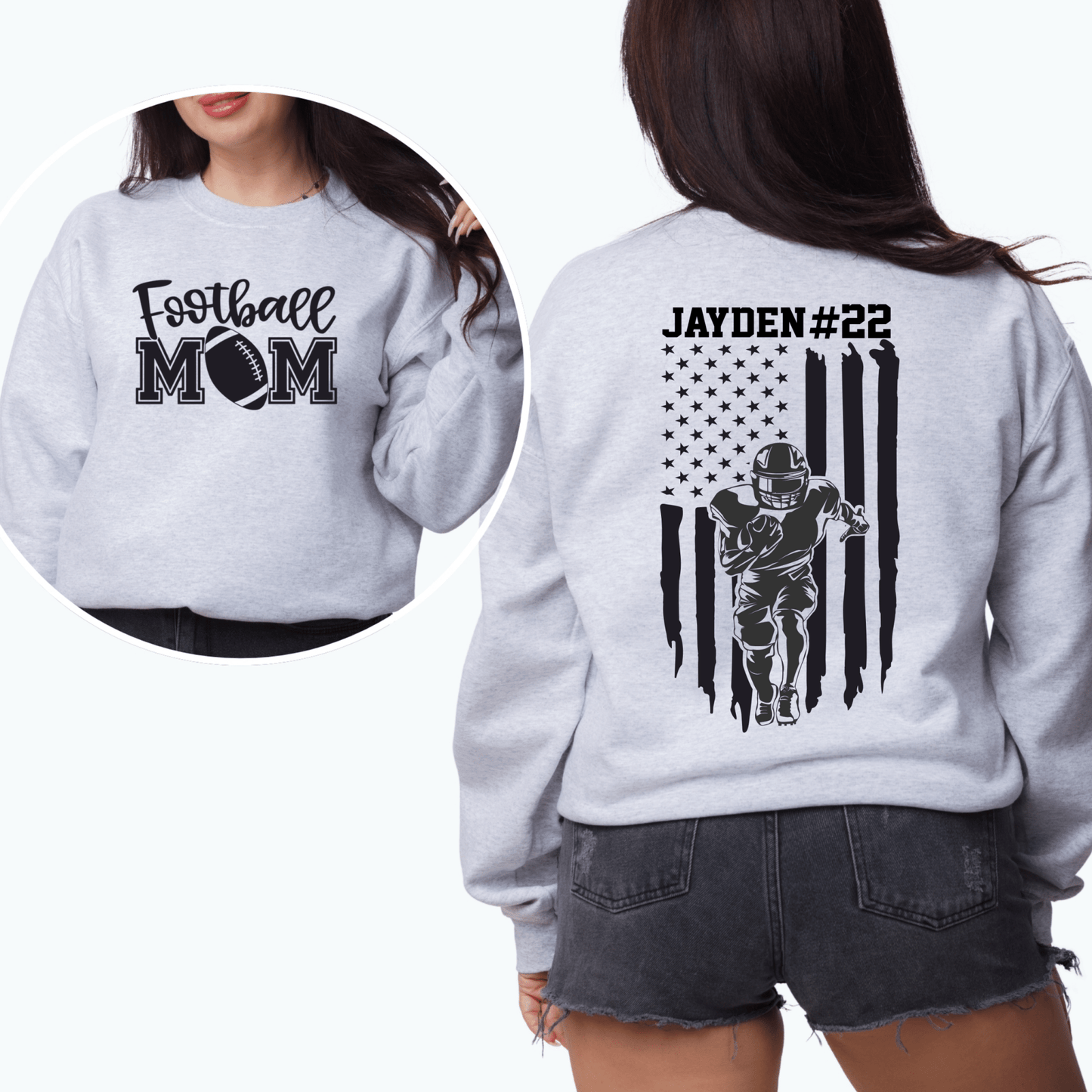 Custom Football Mom Shirt | Crew neck | V Neck| Sweatshirt | Hoodie | Name and Number - secapparelonline