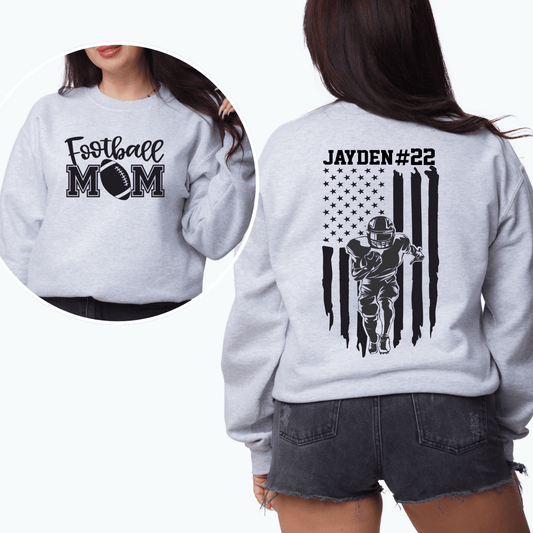 Custom Football Mom Shirt | Crew neck | V Neck| Sweatshirt | Hoodie | Name and Number - secapparelonline