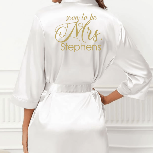 Custom Mrs Last Name Robe Short Satin Kimono Robes for Wedding & Bridal Party - secapparelonline