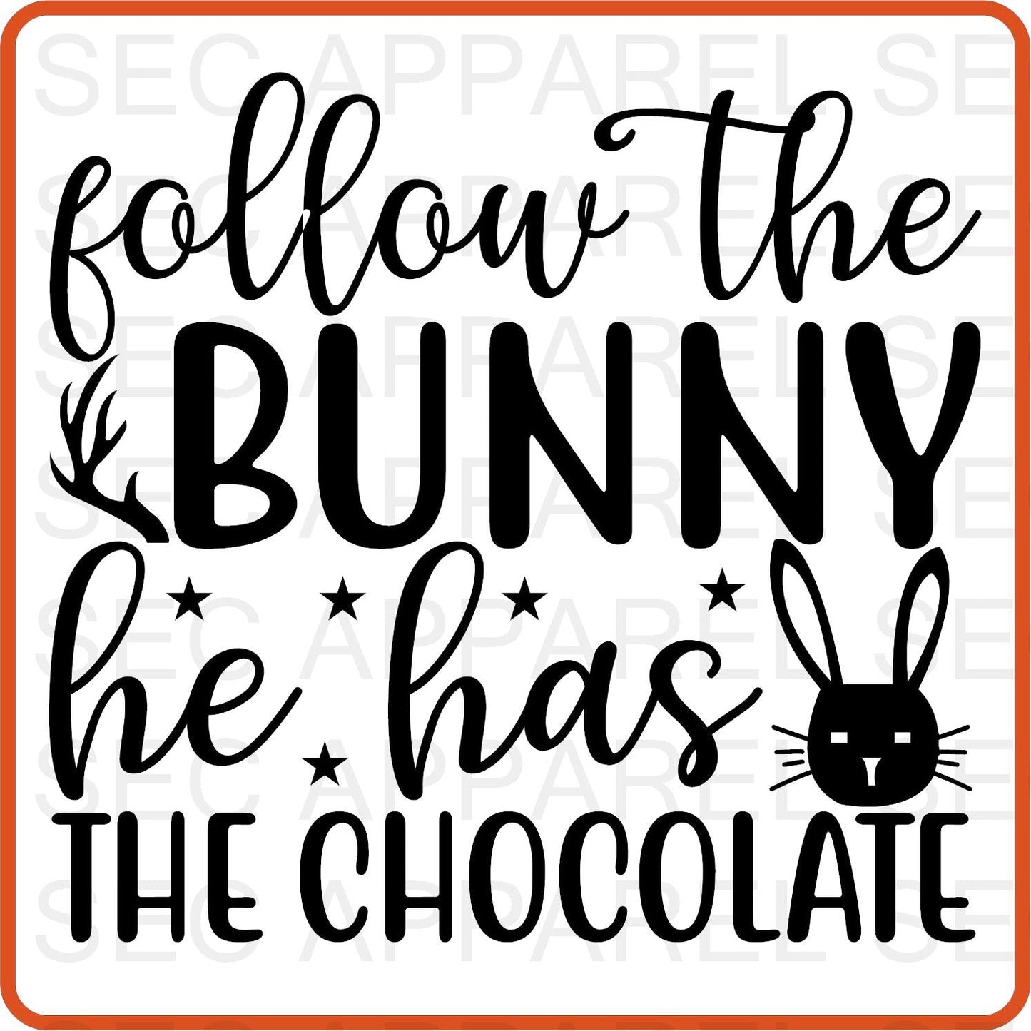 Easter Iron On Decals Patches transfers vinyl for shirts, clothing | Follow the Bunny 1 - secapparelonline