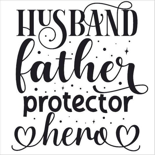 Husband Father Protector Hero | Fathers Day Iron On Transfers Decals Patches Vinyl for T Shirts Fabric Clothing