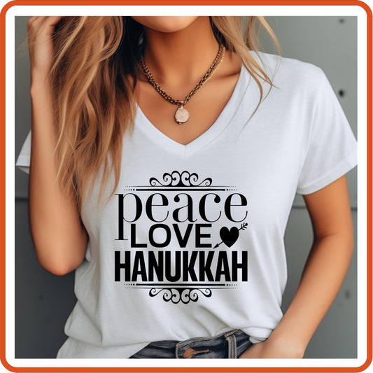 Hanukkah Graphic T-shirts | Hanukkah Shirts | SEC Apparel | Peace Love Hanukkah - secapparelonline
