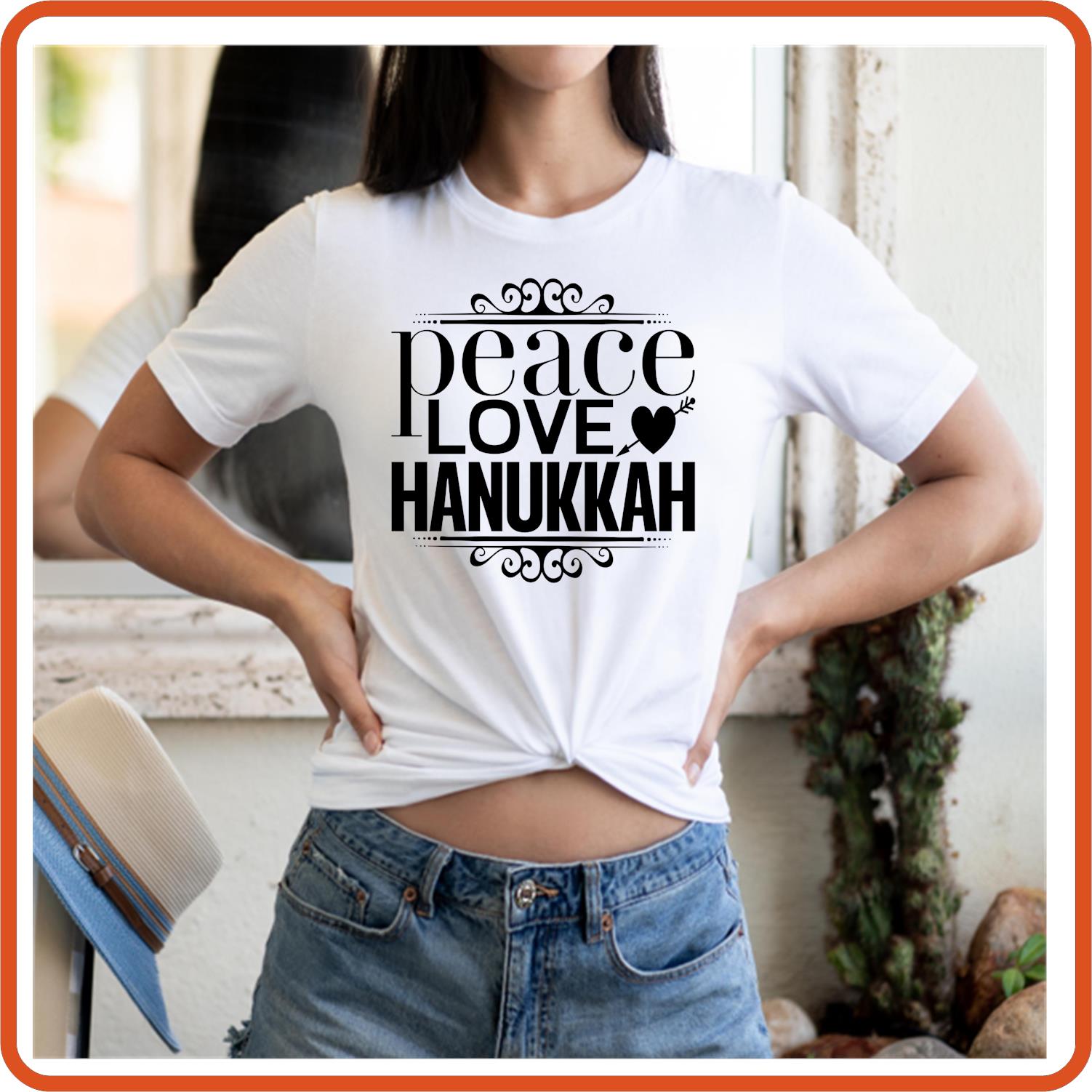Hanukkah Graphic T-shirts | Hanukkah Shirts | SEC Apparel | Peace Love Hanukkah - secapparelonline