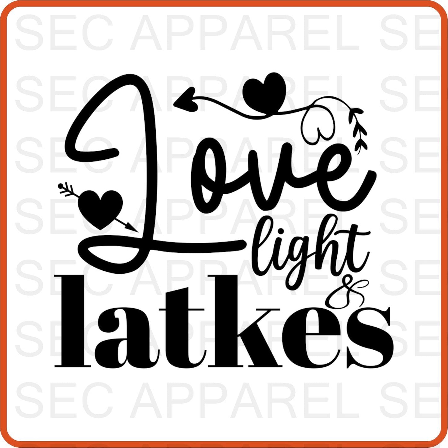 Hanukkah Iron On Decals Patches for shirts, clothing |SEC Apparel | Love Light Latkes - secapparelonline