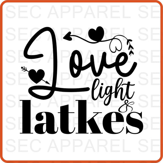 Hanukkah Iron On Decals Patches for shirts, clothing |SEC Apparel | Love Light Latkes - secapparelonline