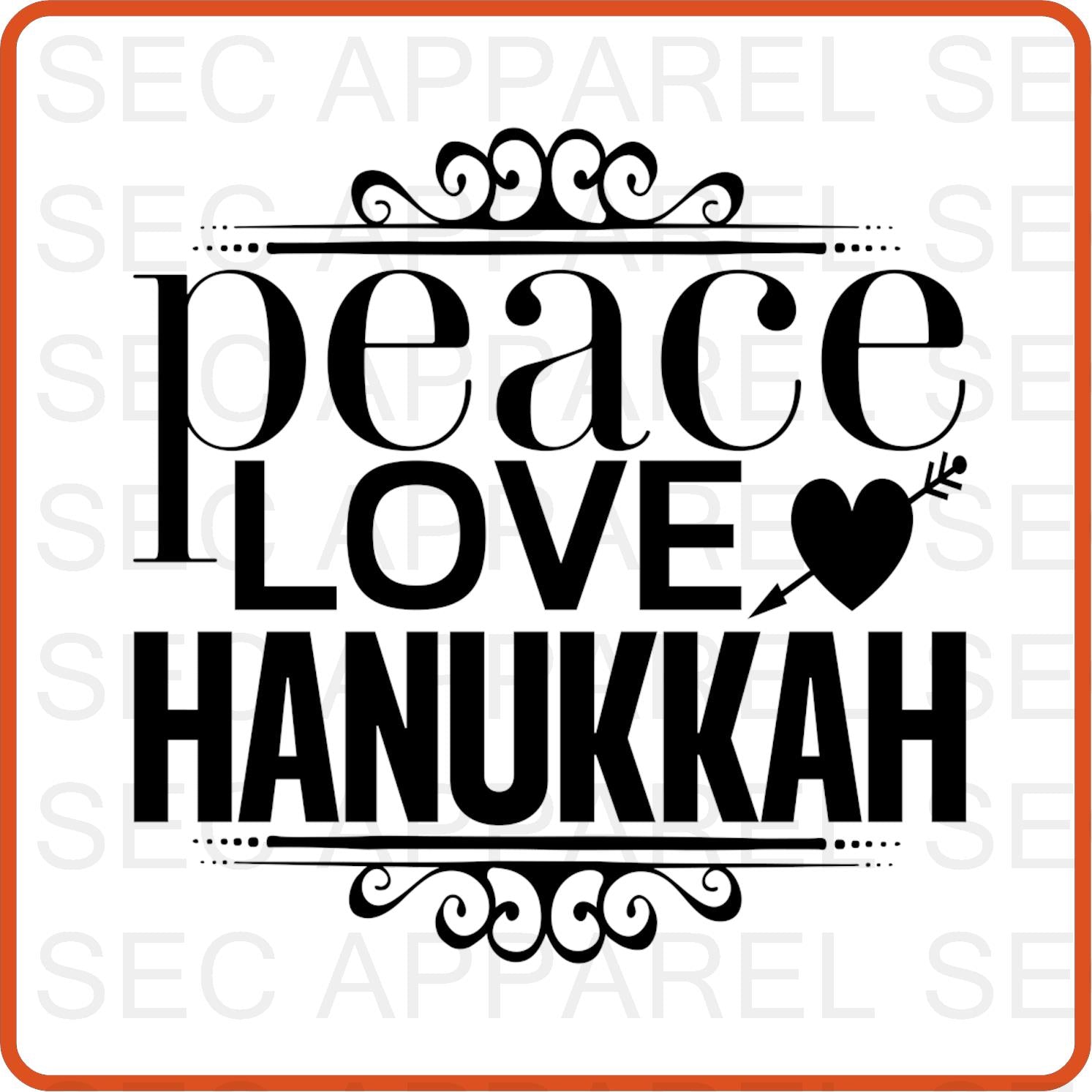 Hanukkah Iron On Decals Patches for shirts, clothing |SEC Apparel | Peace Love Hanukkah - secapparelonline