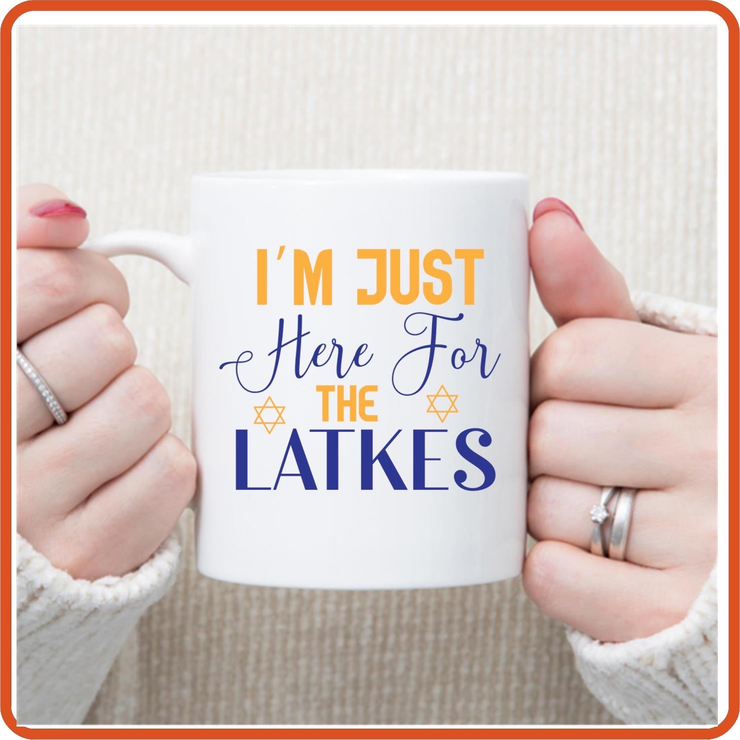 Hanukkah Mugs - 11oz Coffee Mug | SEC Apparel | I'm Just Here for the Latkes - secapparelonline