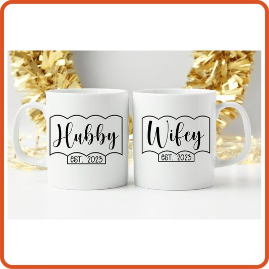 Hubby and Wifey Coffee Mug with Year | Wedding Mug -11oz Mug by SEC Apparel